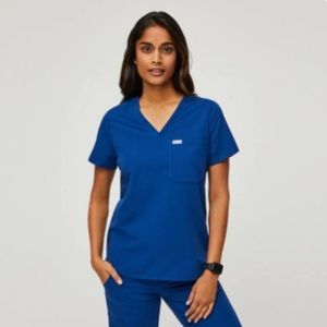Figs Electric Blue Catarina one pocket scrub top MEDIUM